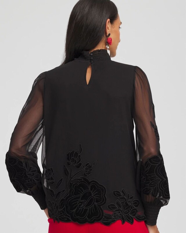 Sheer Mesh Velvet Applique Top - image 3